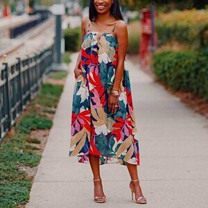 a new day Sleeveless‎ Trapeze Tropical Leaf Print  Spaghetti Strap Dress Size XS
